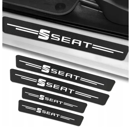 Naklejki ochronne na progi SEAT  – Carbon Look z Logo SEAT - zestaw 4 sztuk